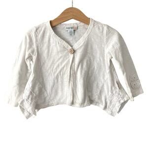 Naartjie Kids Slub Knit One Button Cardigan Lace Floral Details - White - 12-18M